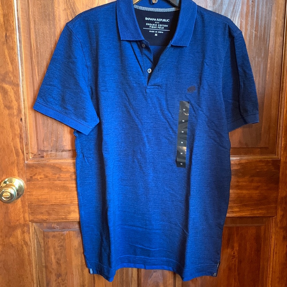 NWT Banana Republic Cobalt Blue Organic Cotton Pique Polo M